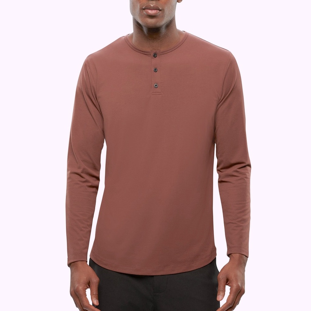 Long Sleeve Henley Split-Hem Mauve Button Down Size Large